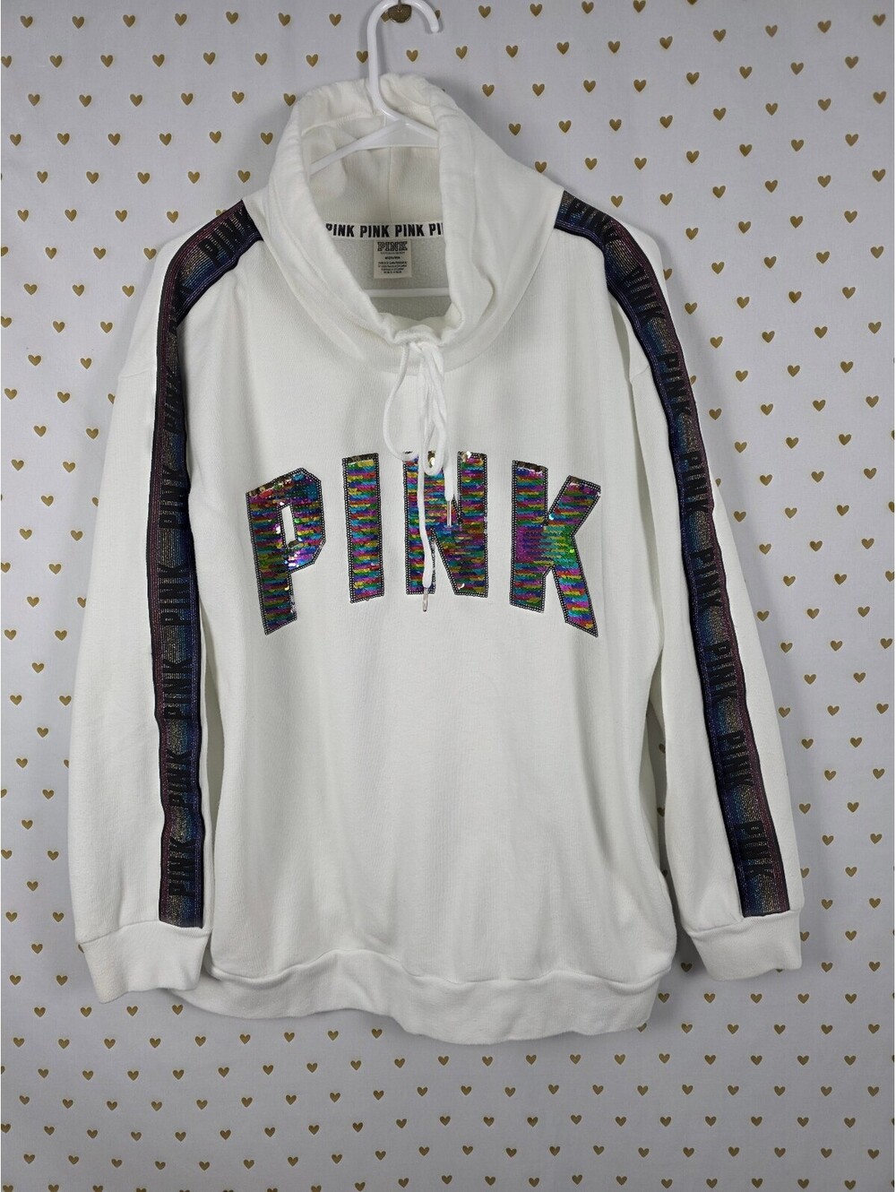 Victorias Secret Pink Rainbow BLING Sequin Slouchy Sweater Shirt RARE MEDIUM